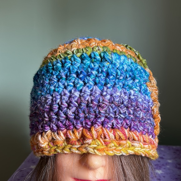 Colorful Crochet Sunflower Beanie medium soft double strings acrylic yarn new - Picture 3 of 9